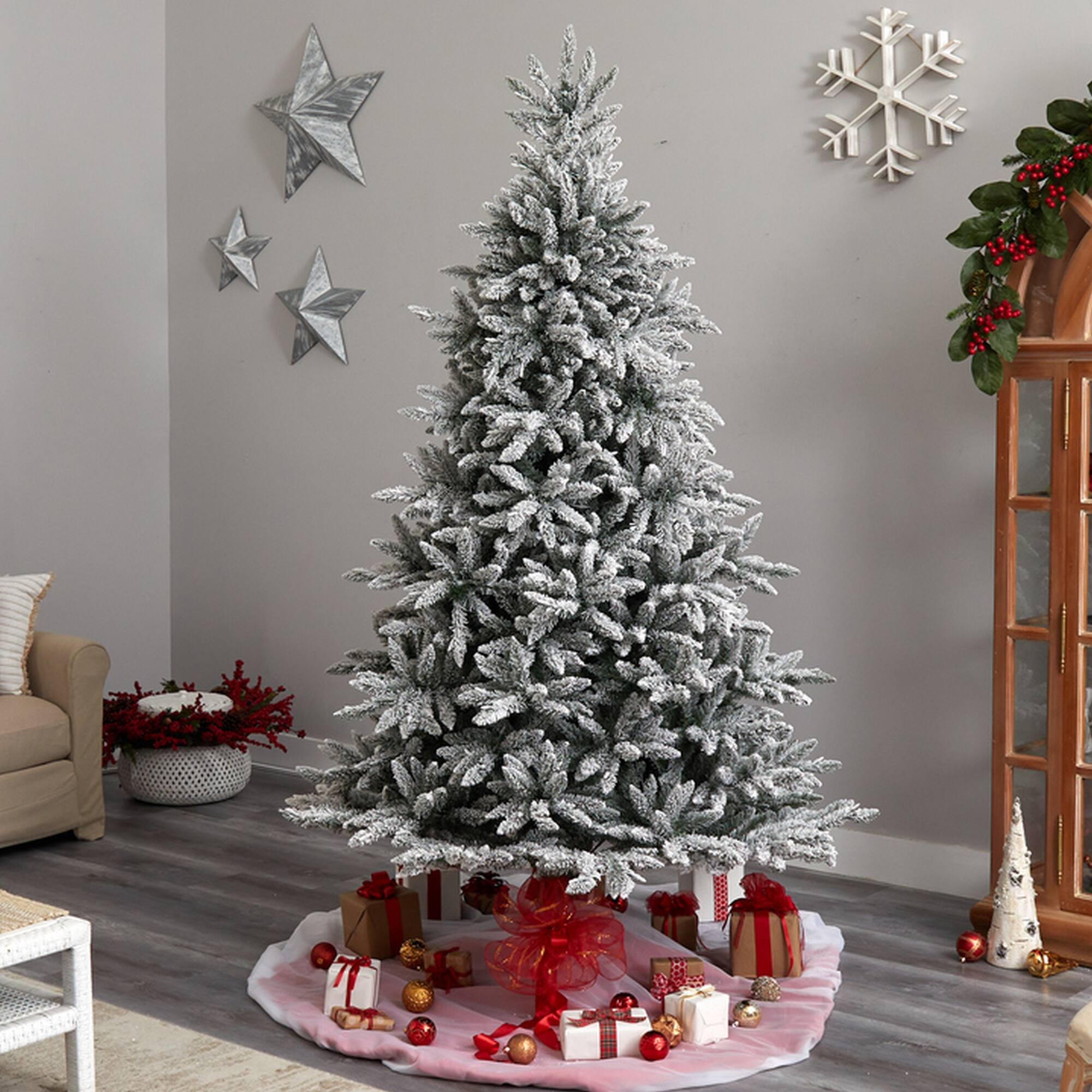 8ft. Unlit Flocked West Virginia Spruce Artificial Christmas Tree